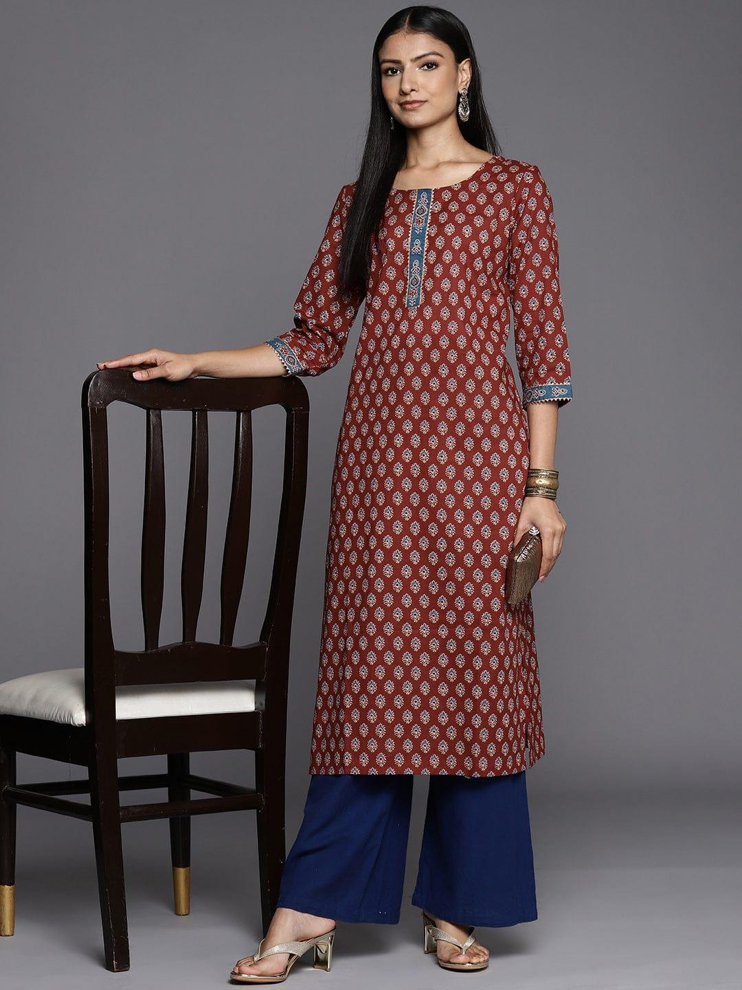 Varanga Women Maroon & Blue Ethnic Motifs Printed Gotta Patti Kurta - Indiakreations