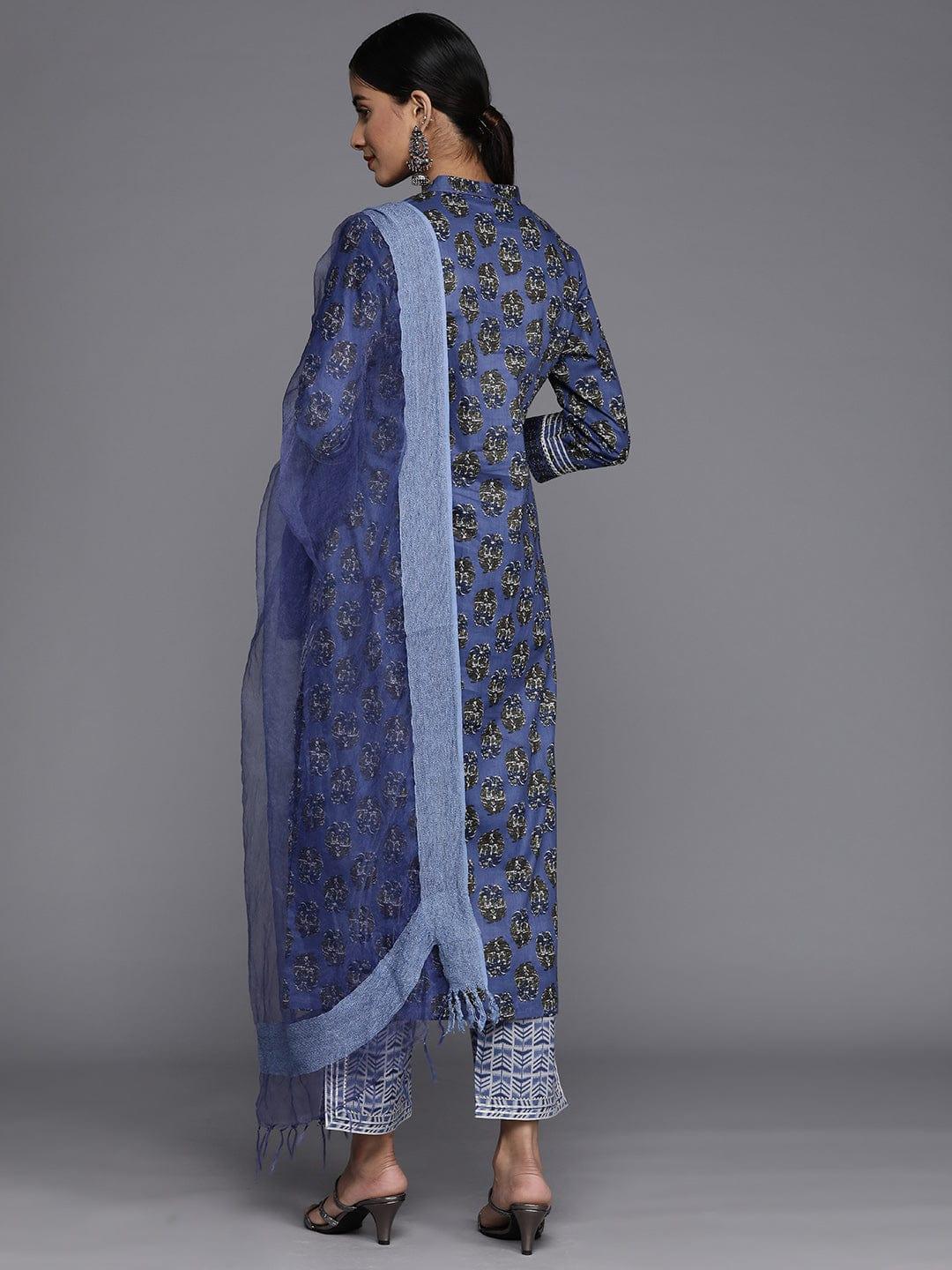 Varanga Women Floral Printed Mirror Work Pure Cotton Kurta With Trousers & With Dupatta - Indiakreations