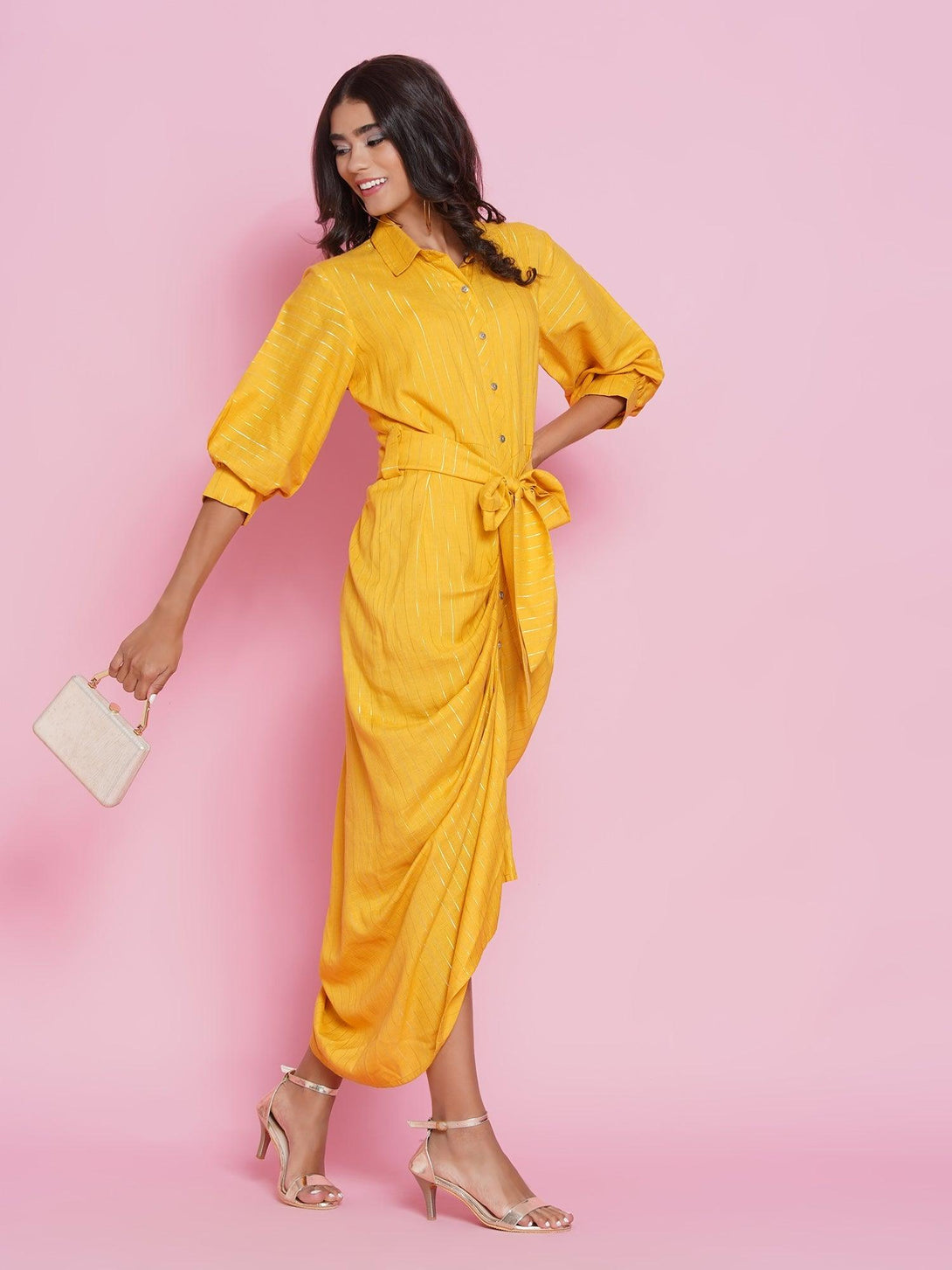 Women's Yellow Rayon Fusion Wear Dress - Women Republic - Indiakreations