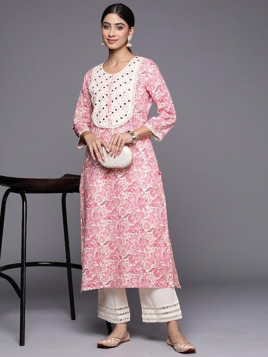 Varanga Floral Printed Mirror Work Kurta - Indiakreations