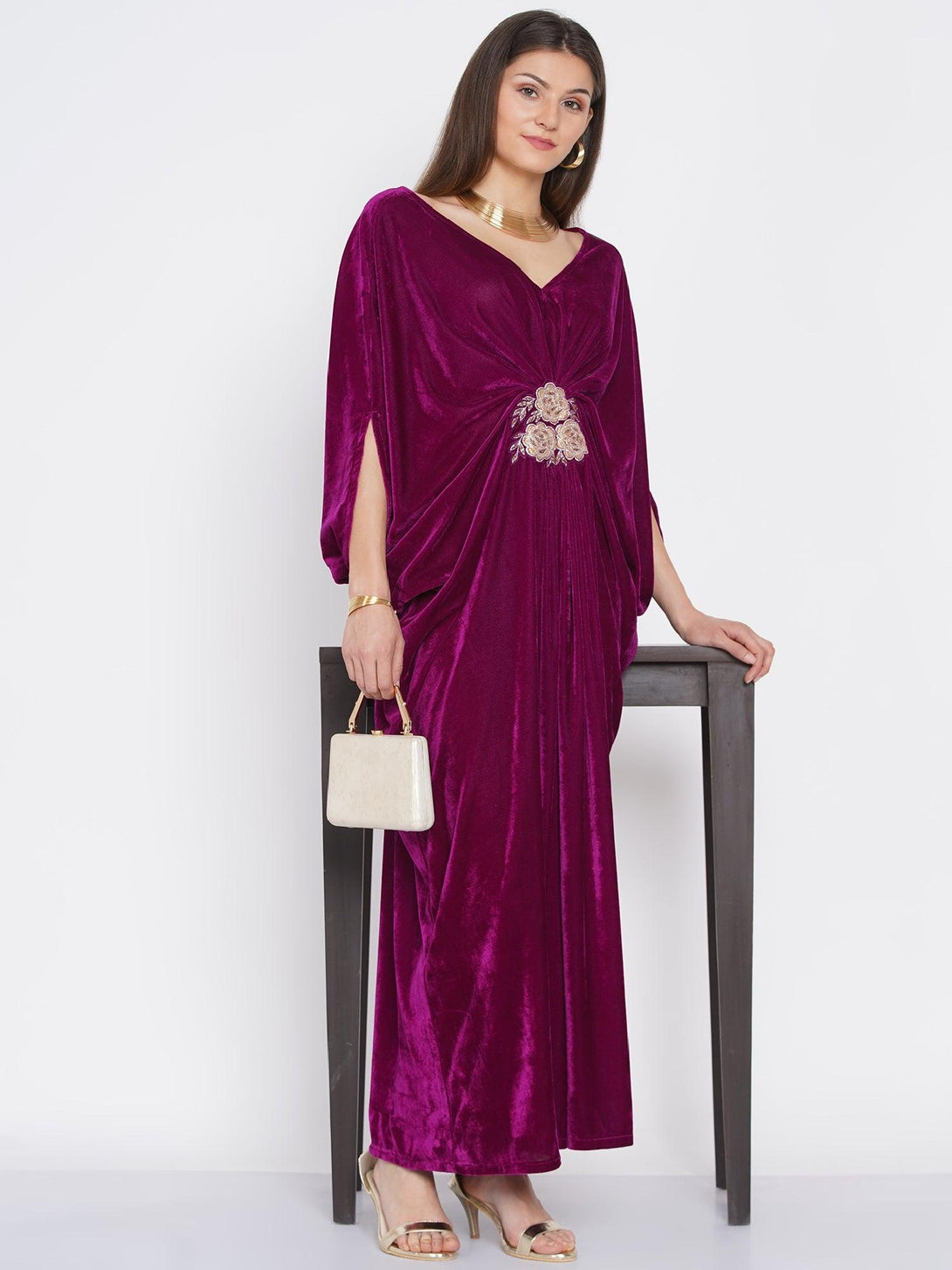 Women's Wine Velvet Dress - Women Republic - Indiakreations