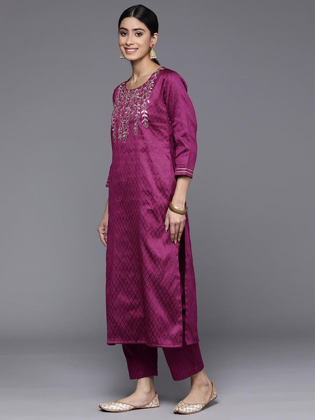 Varanga Floral Embroidered Sequinned Kurta With Trousers & Dupatta - Indiakreations