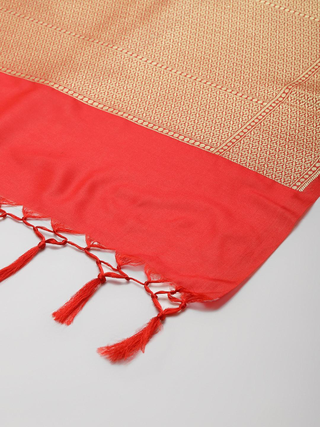 Women's Red Color Ethnic Motifs Woven Design Dupatta With Zari - Varanasi - Indiakreations