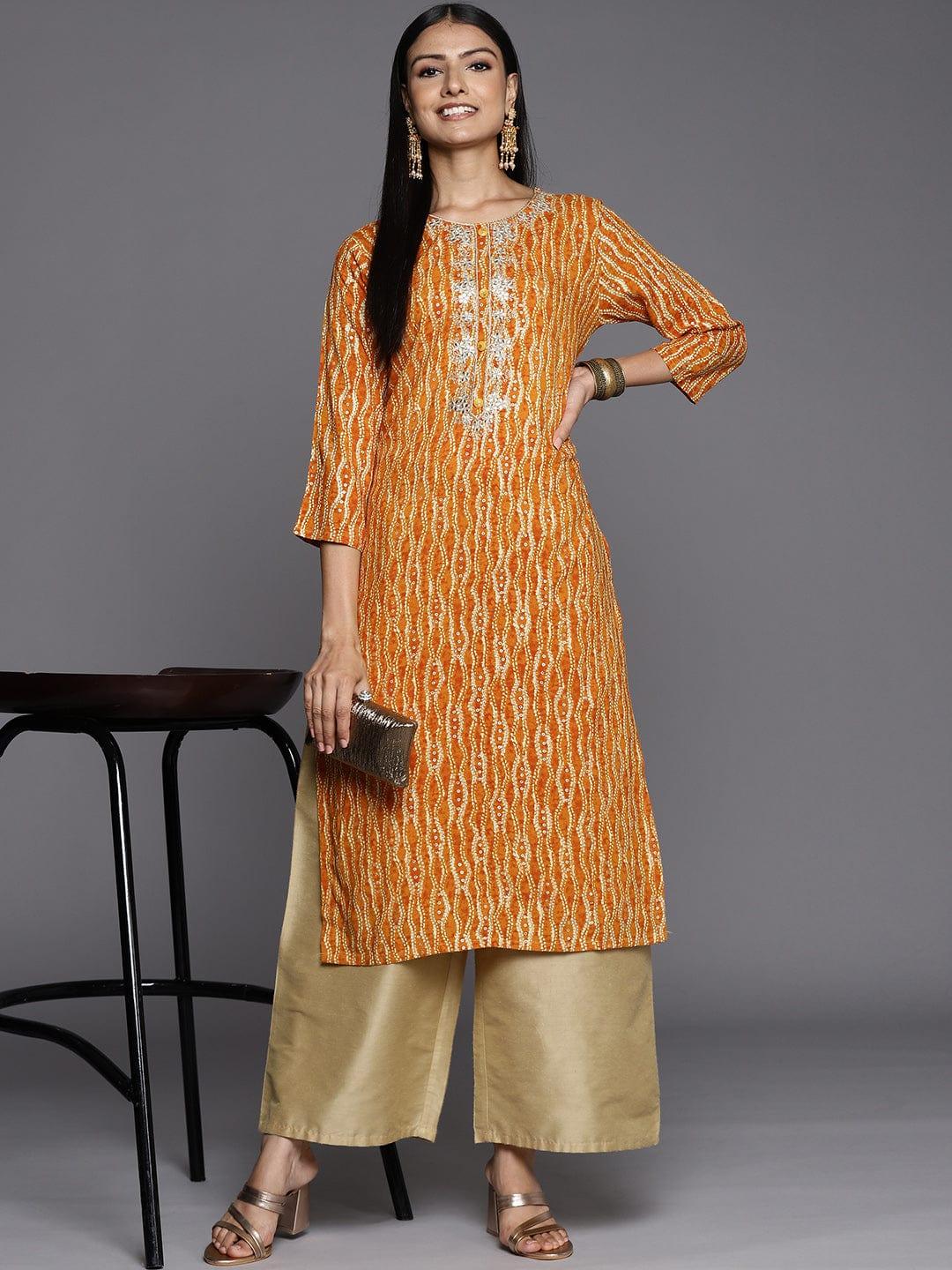 Varanga Women Mustard Yellow Floral Embroidered Gotta Patti Kurta - Indiakreations