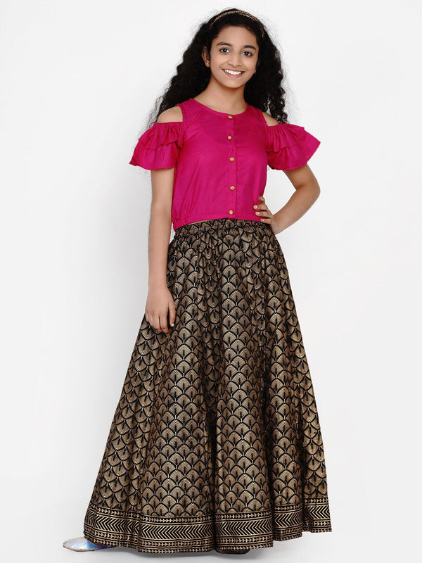 Girl's Pink & Black Lehenga with Blouse - NOZ2TOZ KIDS