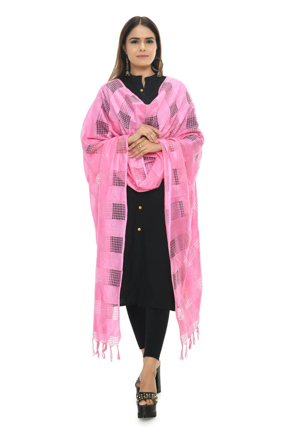 Women's Baby Pink Window Design Cotton Dupatta Mfd0017 - Moeza