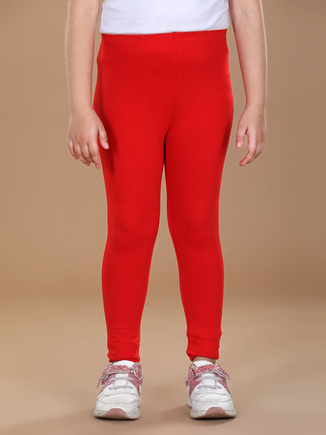 Girl's Red Solid Legging - Stylestone Kid