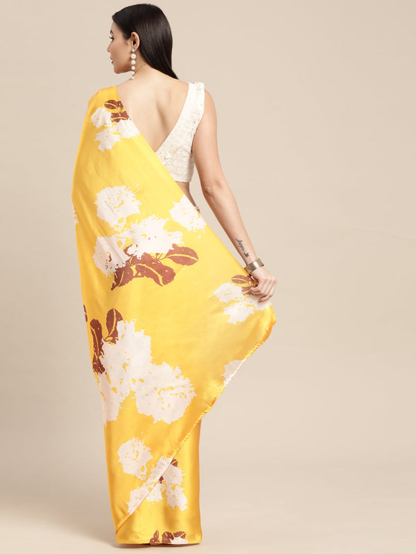 Women's Yellow Color Floral Printed Saree - AVANSHEE