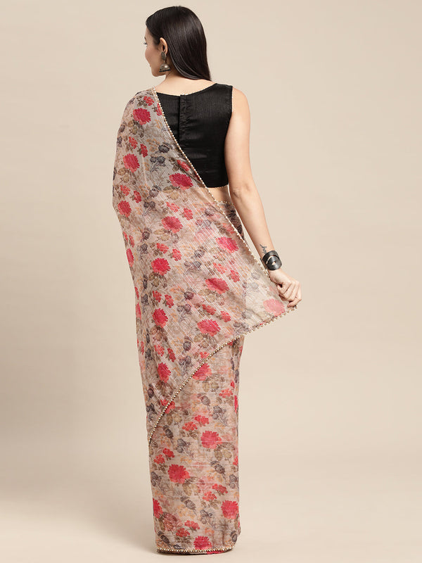 Women's Multi Color Floral Printed Saree - AVANSHEE