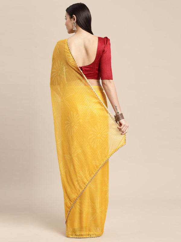 Women's Yellow Color Floral Printed Saree - AVANSHEE