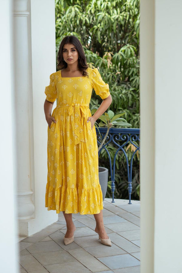 Yellow Frill Maxi - Indiakreations