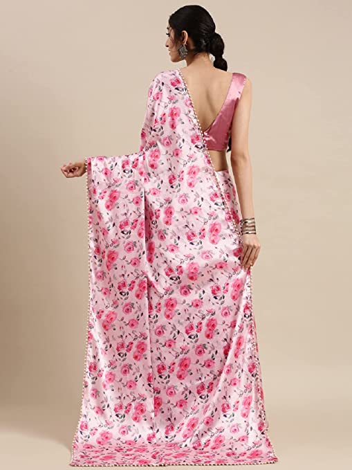 Women's Pink Color Floral Printed Saree - AVANSHEE