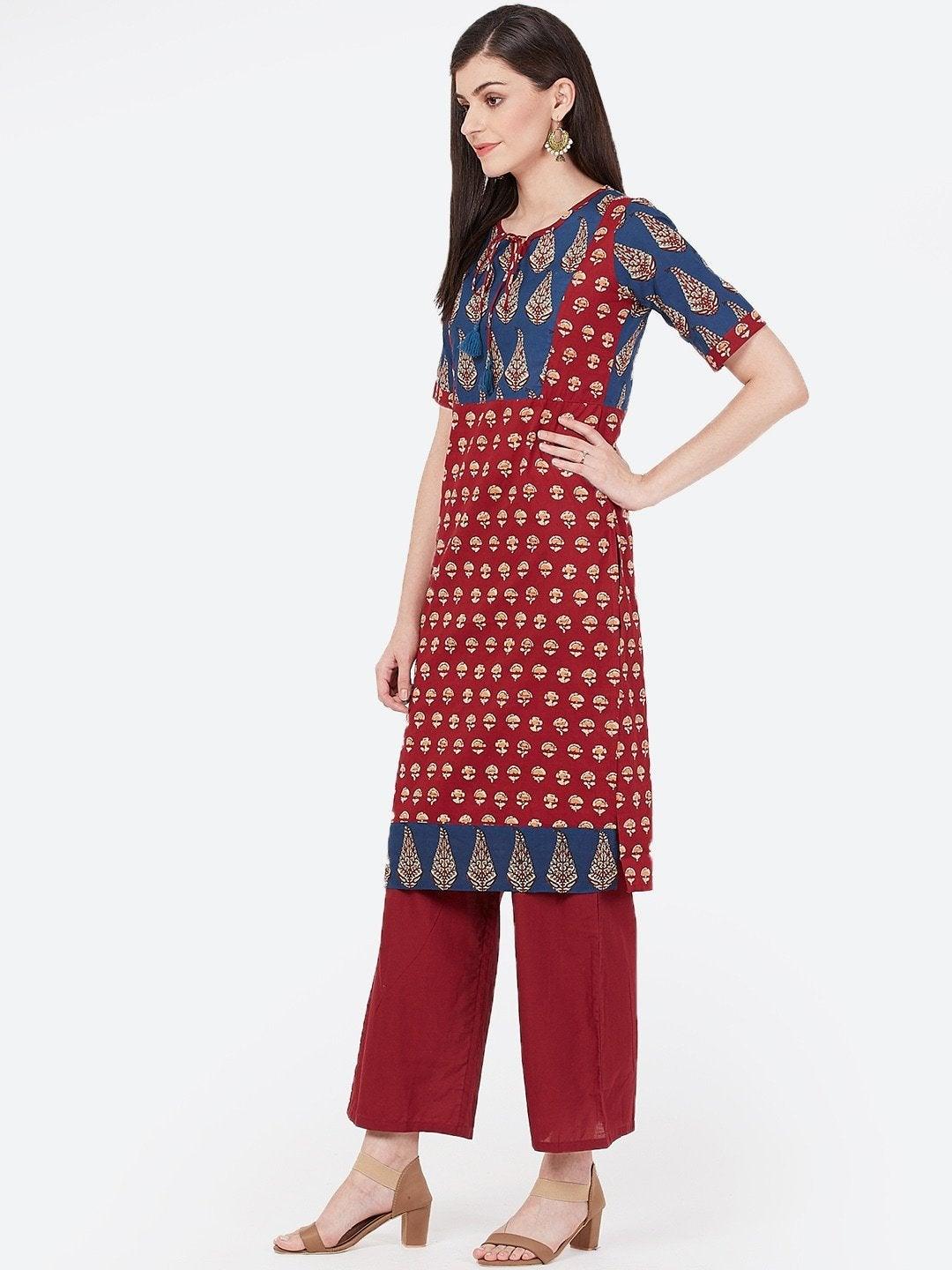 Women's Maroon Printed Straight Kurta - Meeranshi - Indiakreations