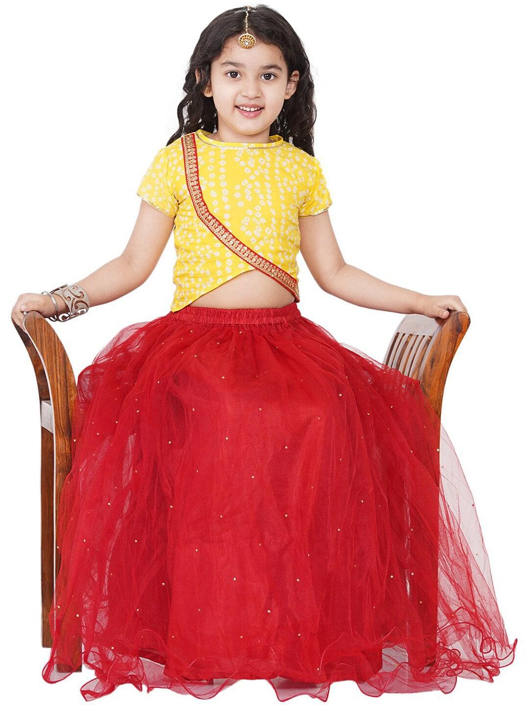 Girl's Yellow & Red Printed Ready to Wear Lehenga Choli - NOZ2TOZ KIDS - Indiakreations