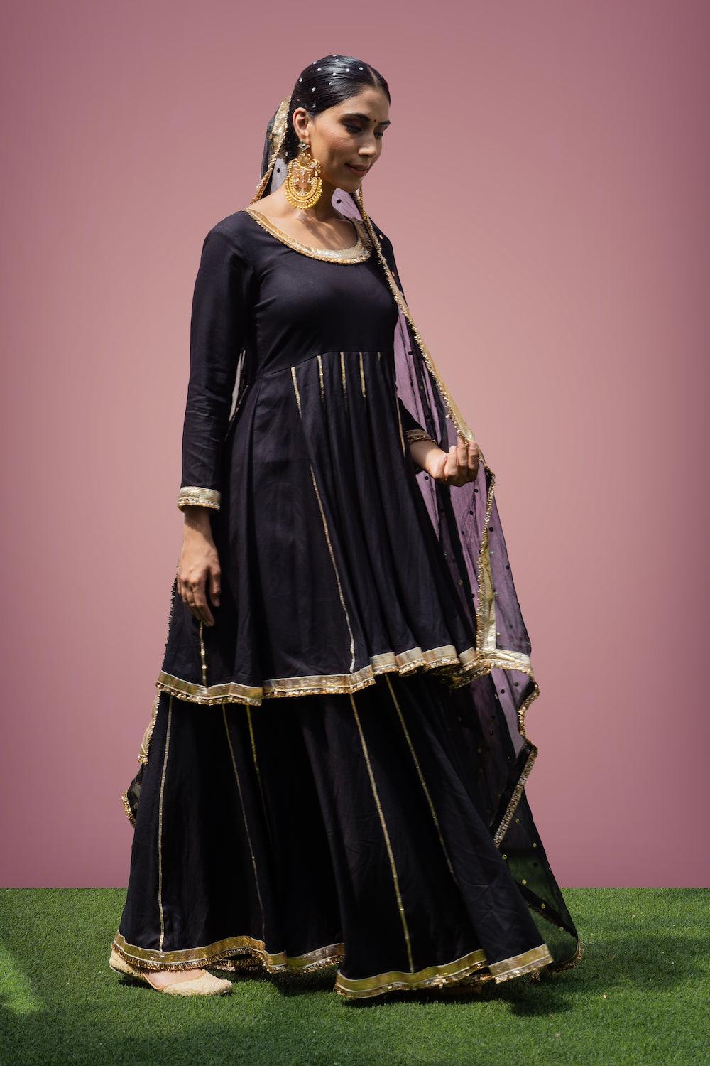 Mehfil Black Anarkali Skirt Set - Indiakreations