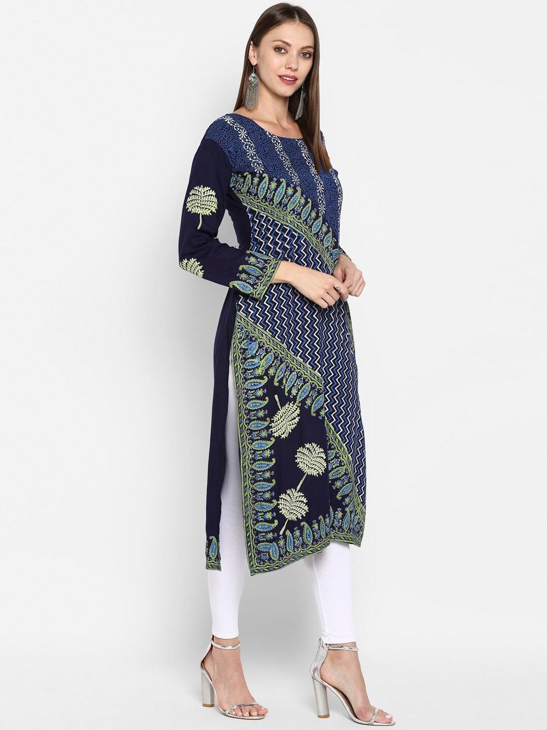 Women's Navy Blue Geometric Printed Kurta - NOZ2TOZ - Indiakreations