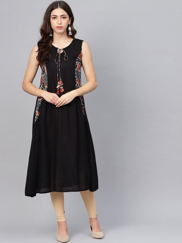 Women's Black Solid A-Line Kurta - Meeranshi