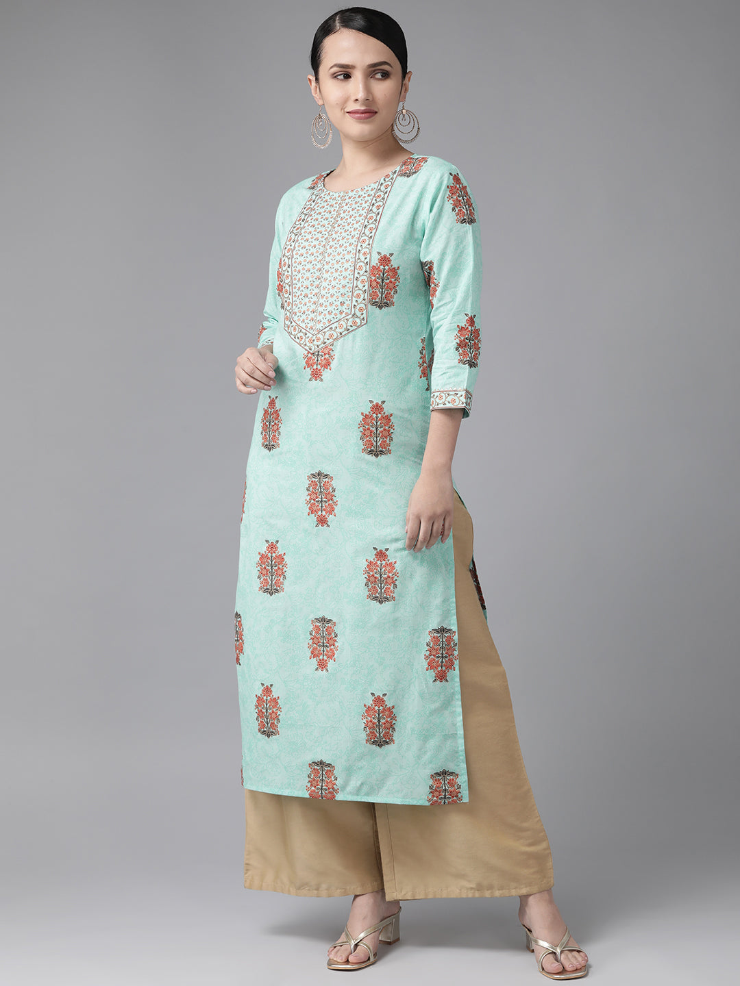 Women's Blue Ethnic Motifs Printed Straight Kurta - Yufta