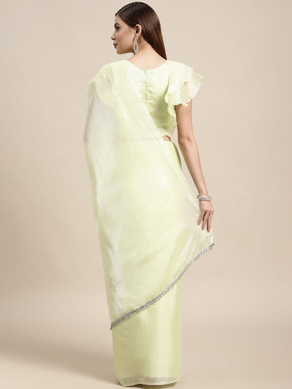 Women's Yellow Color Solid Silk Saree - AVANSHEE