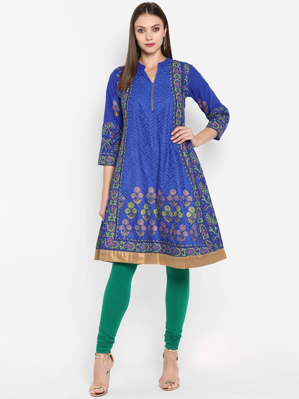 Women's Blue & Green Floral Printed Anarkali Kurta - Noz2Toz