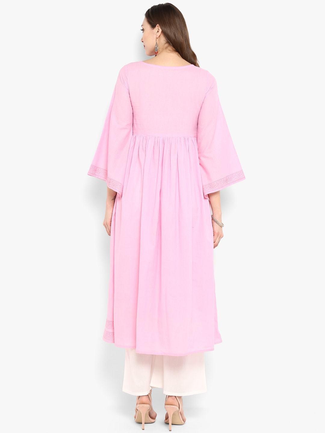 Women's Pink Solid A-Line Kurta - Meeranshi - Indiakreations