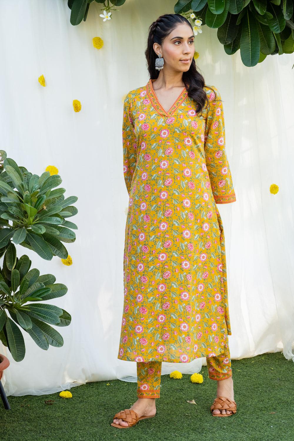 Mehfil Mustard Kurta Set - Indiakreations