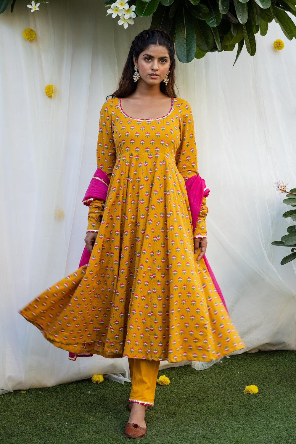 Mehfil Yellow Anarkali Set - Indiakreations