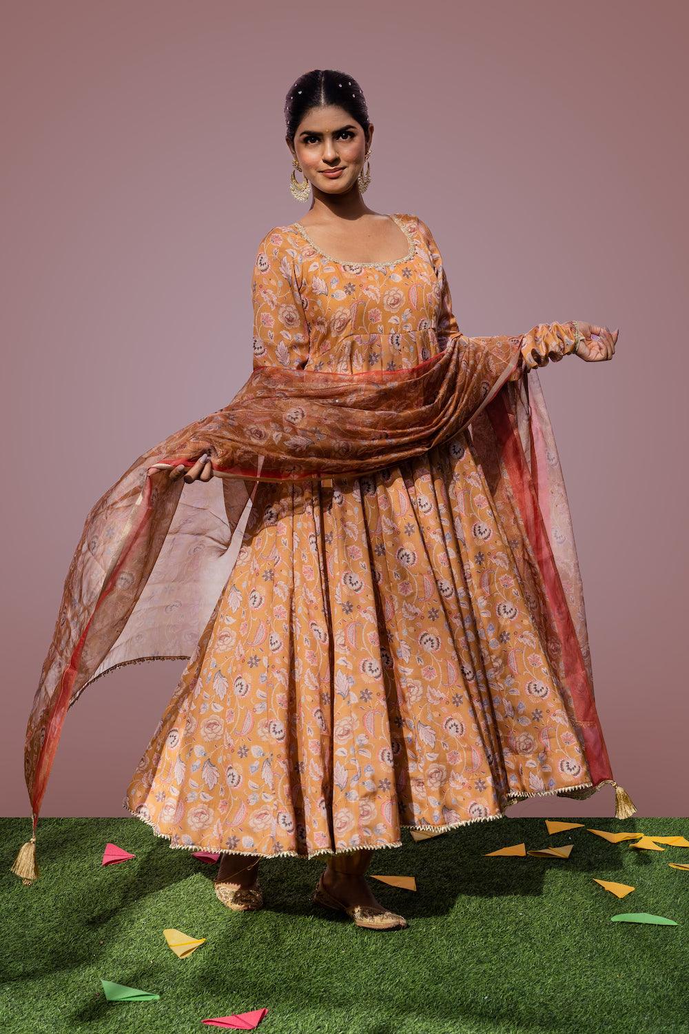 Mehfil Mustard Anarkali Set - Indiakreations