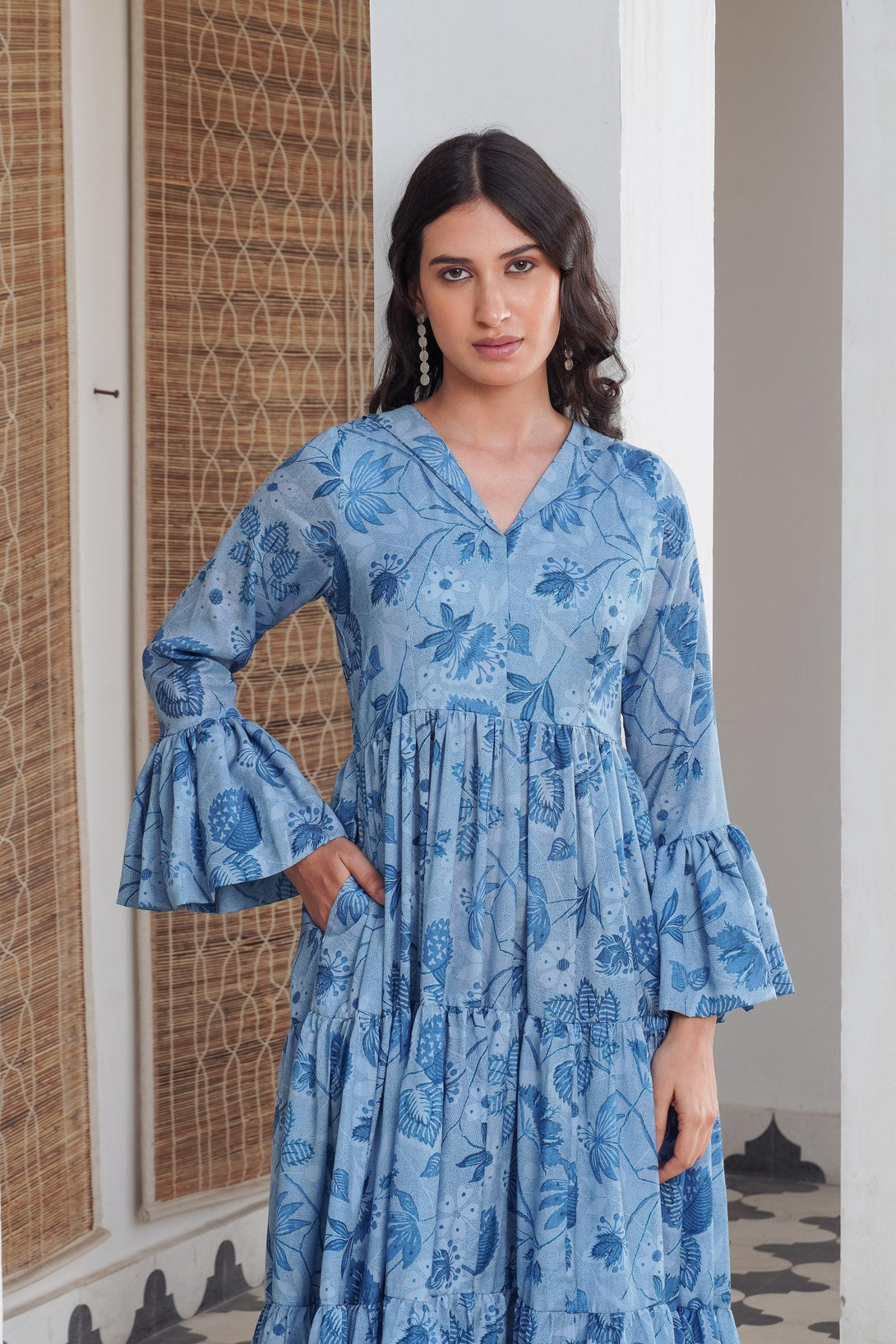 Blue floral frill Maxi - Indiakreations