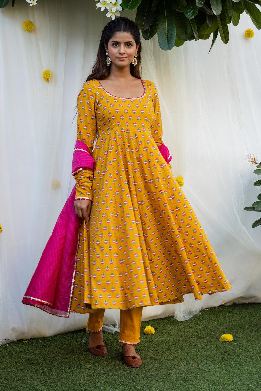 Mehfil Yellow Anarkali Set - Indiakreations