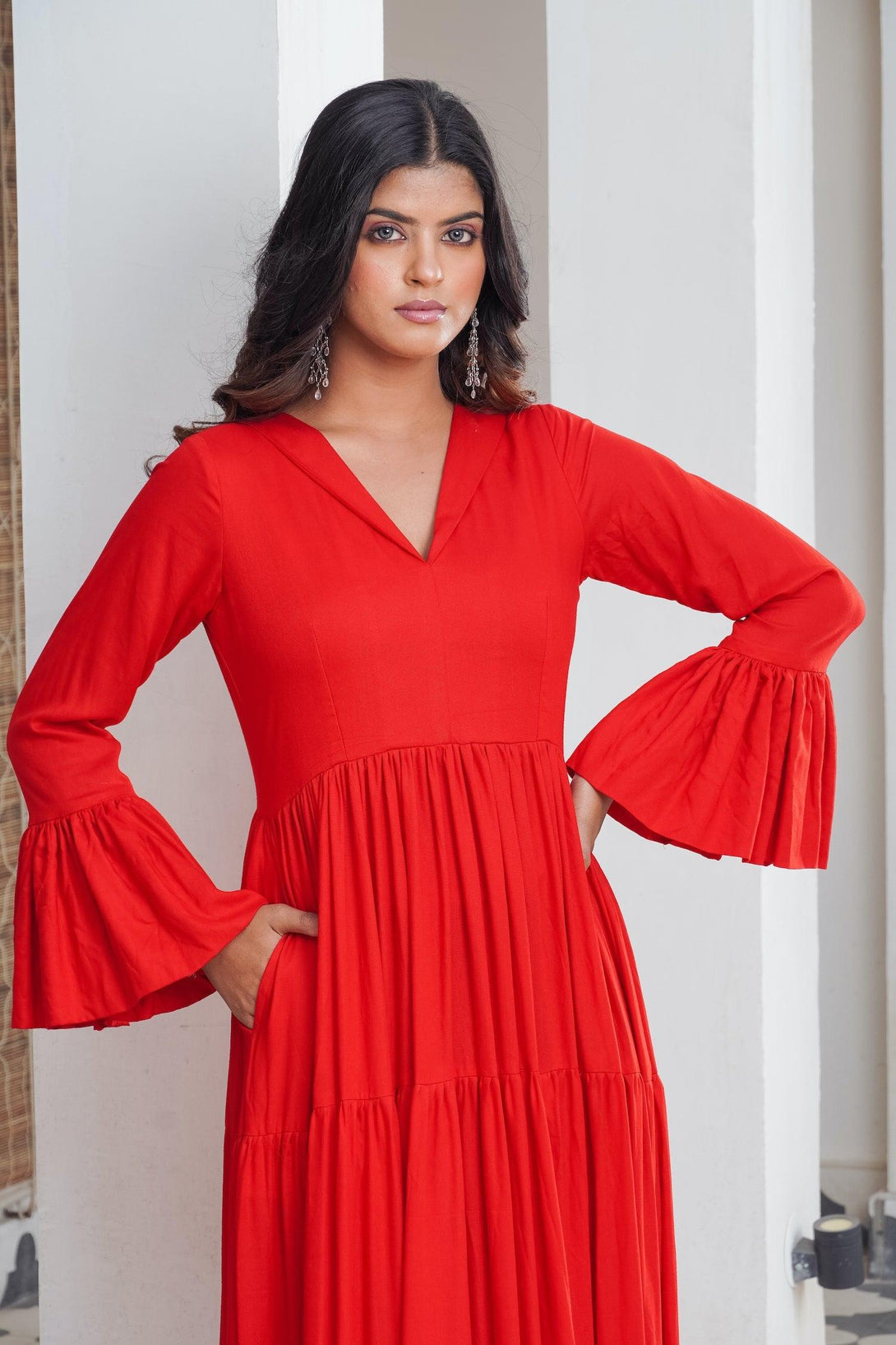 Red frill Tier Maxi - Indiakreations