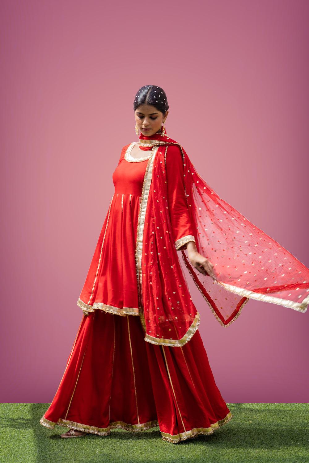 Mehfil Red Anarkali Skirt Set - Indiakreations