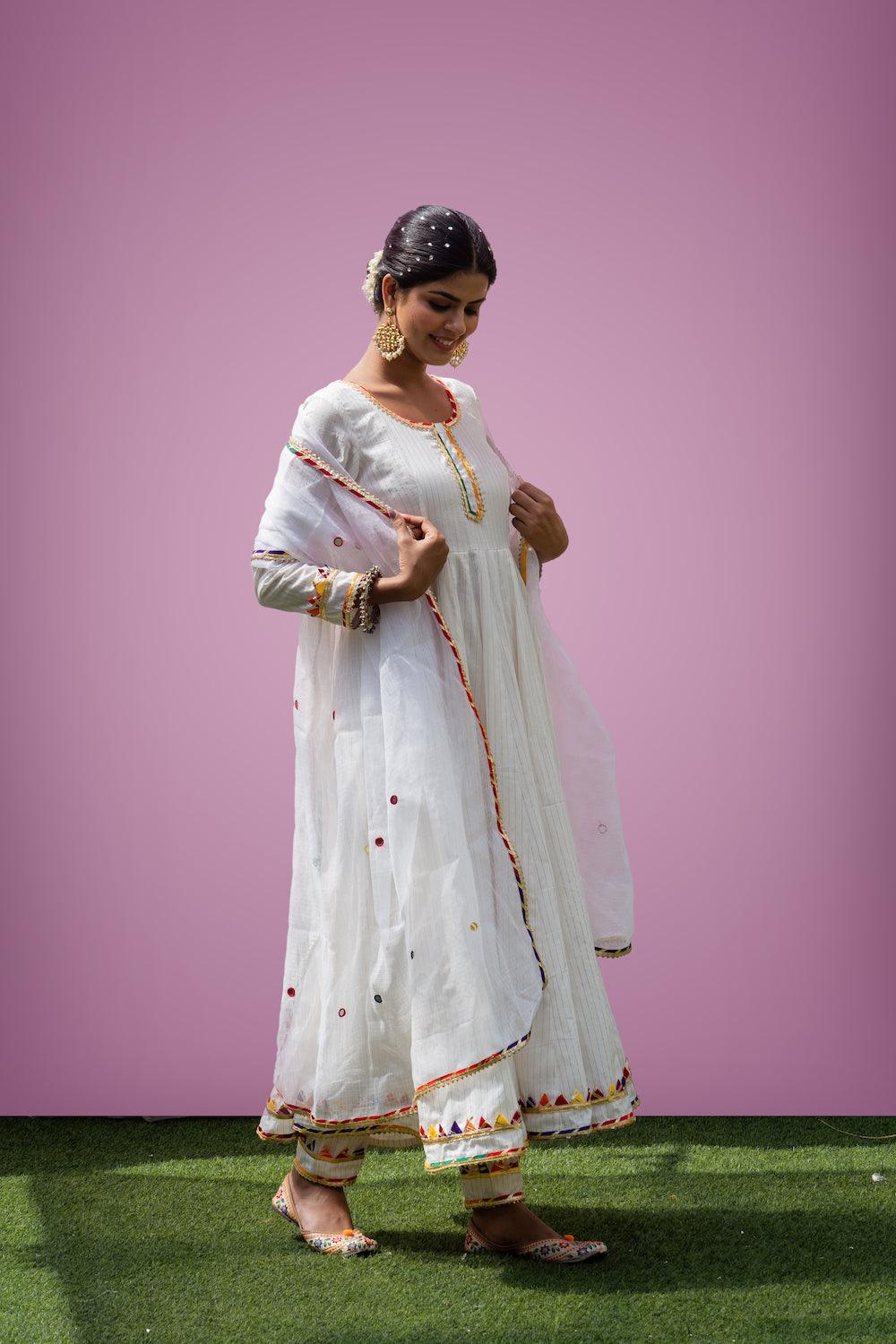 Mehfil White Anarkali Set - Indiakreations