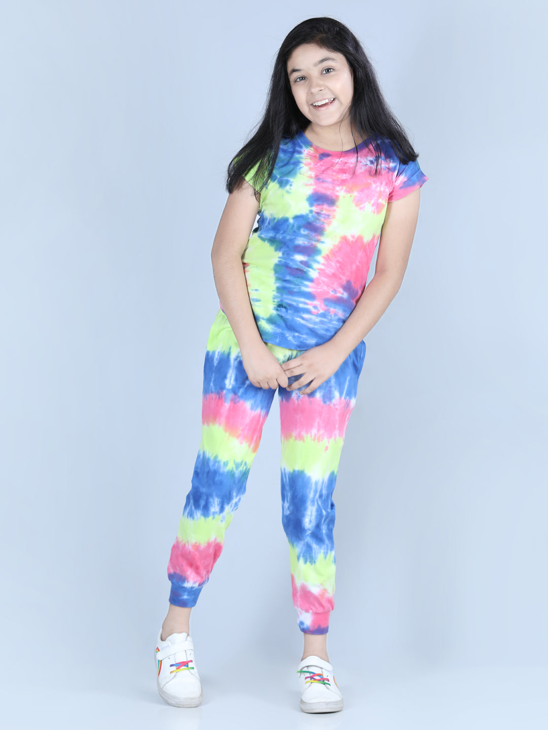 Girl's  Multicolored Tie & Dye Cotton Track Suit Set - StyleStone Kid