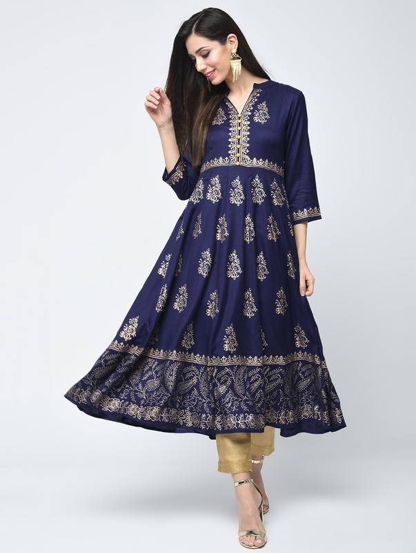 Women's Block Printed Anarkali Kurta