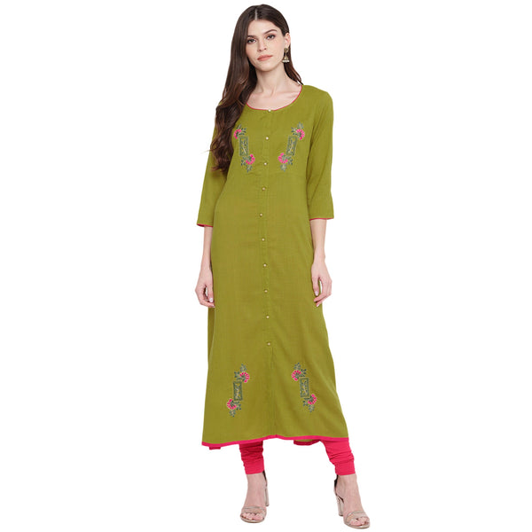 Women's Mehendi Green Cotton Kurta By Vbuyz (1Pc)