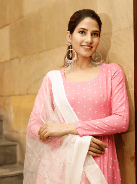 Women's Pink polka print kurta dupatta set - Indiakreations