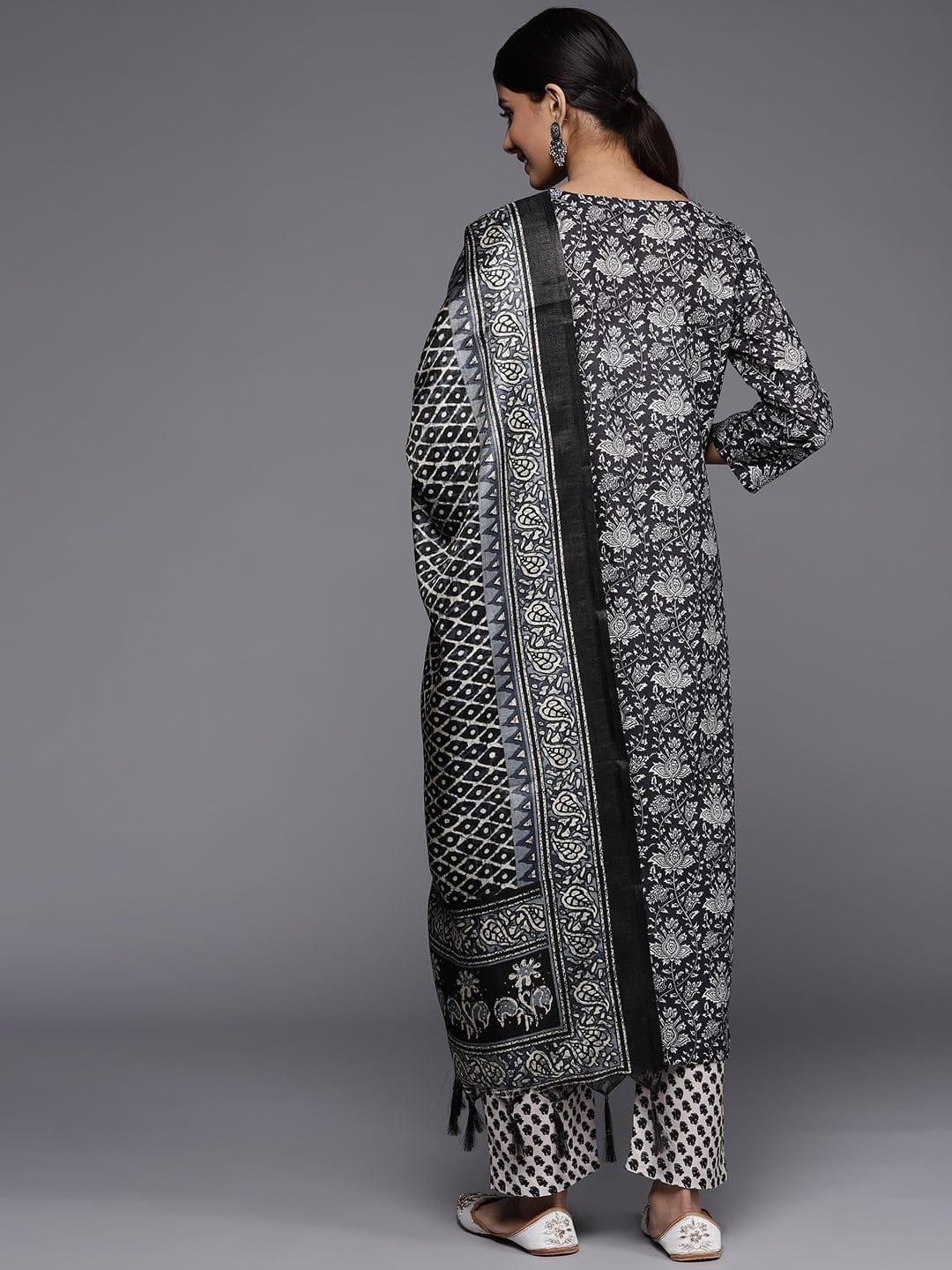 Varanga Winter Black and Offwhite digital printed kurta paired with printed palazzo and dupatta - Indiakreations