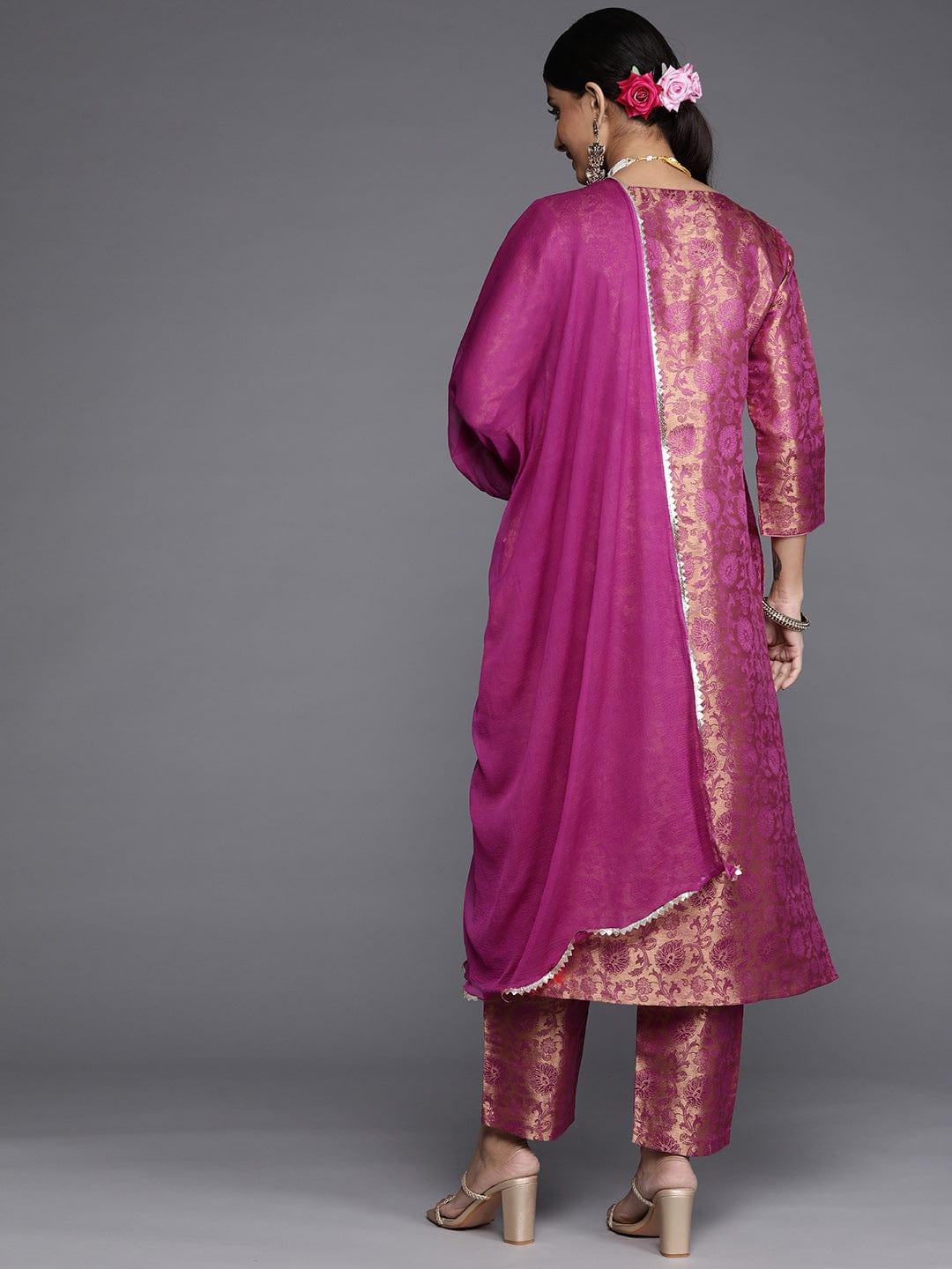 Varanga Women Magenta Ethnic Motifs Kurta with Trousers & With Dupatta - Indiakreations