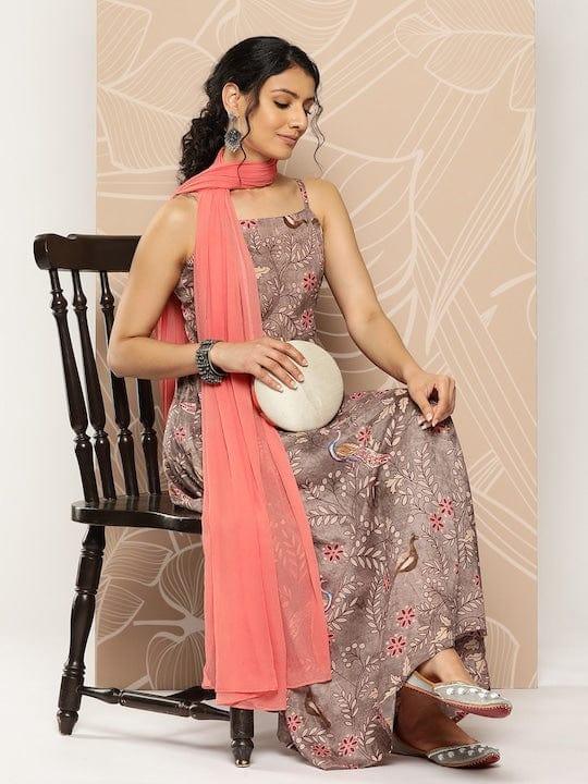 Varanga Floral Printed Kurta With Trousers & Dupatta - Indiakreations