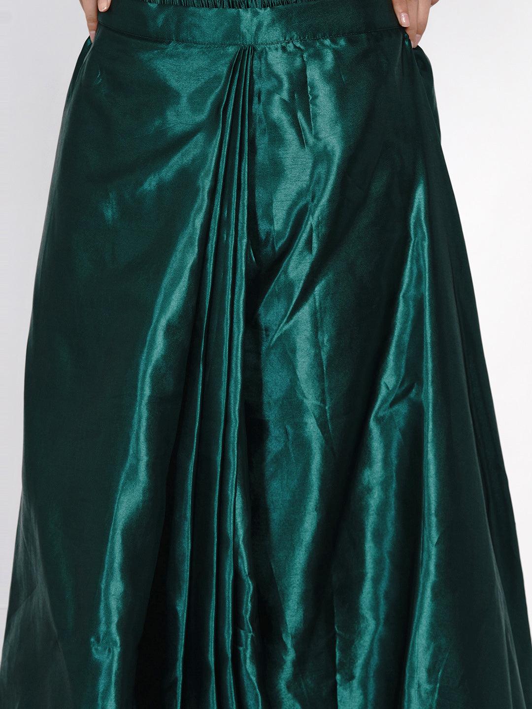 Women's Green Satin Ready to wear Saree - Women Republic - Indiakreations