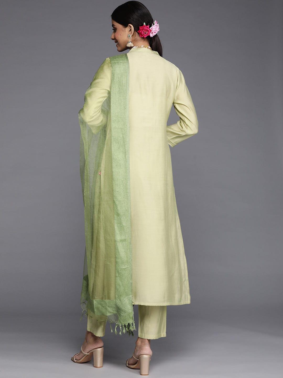 Varanga Women Green Embroidered Empire Kurta with Trousers & With Dupatta - Indiakreations