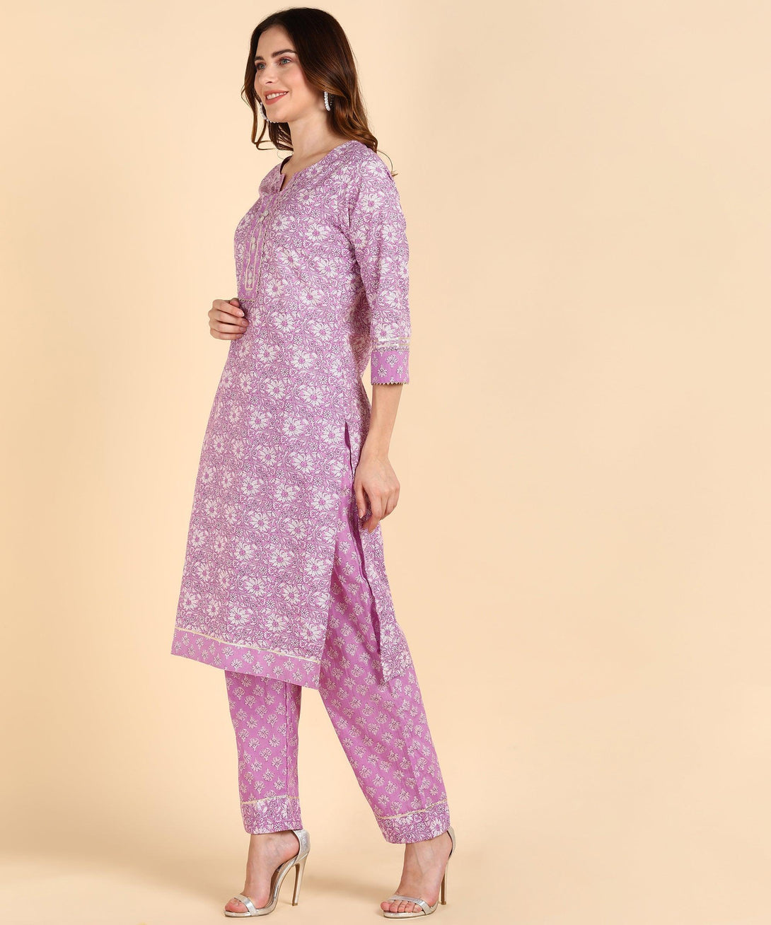 Women's Cotton Pink Printed Kurta With Pant - Noz2Toz - Indiakreations