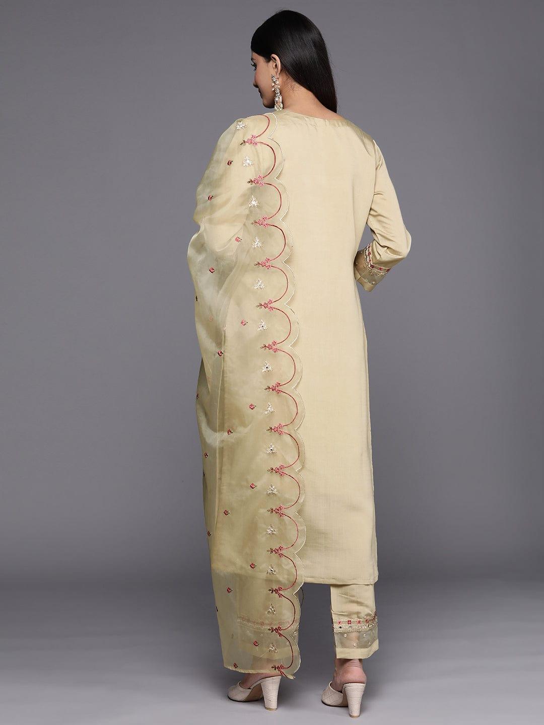 Varanga Floral Embroidered Mirror Work Kurta with Trousers & Dupatta - Indiakreations