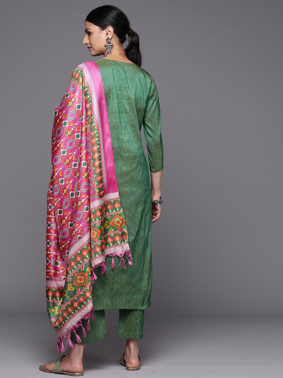 Varanga Women Green Ethnic Motifs Embroidered Kurta with Trousers & With Dupatta - Indiakreations