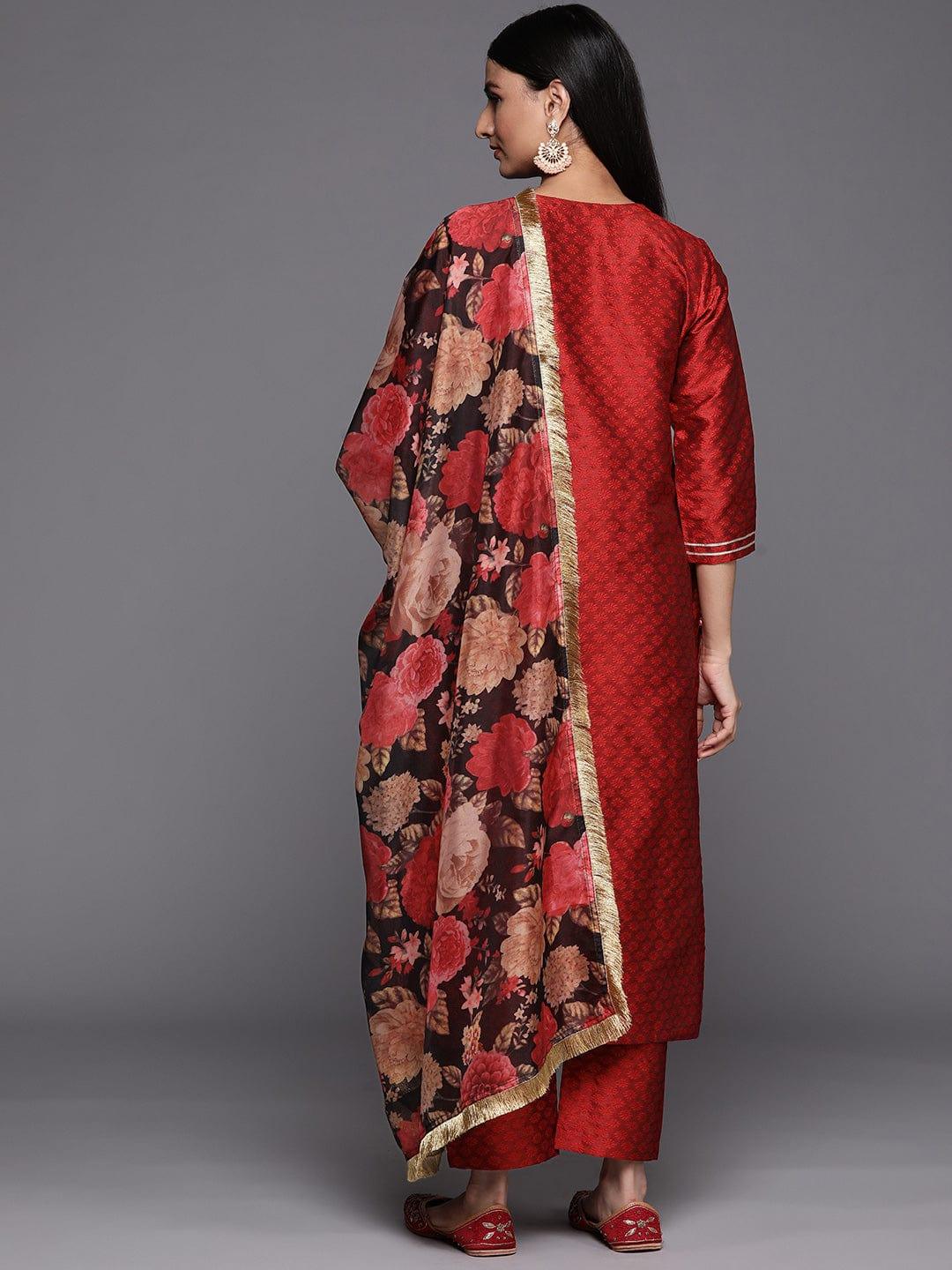 Varanga Red Embroidered Kurta Paired With Straight Bottom And Contrast Bottom - Indiakreations