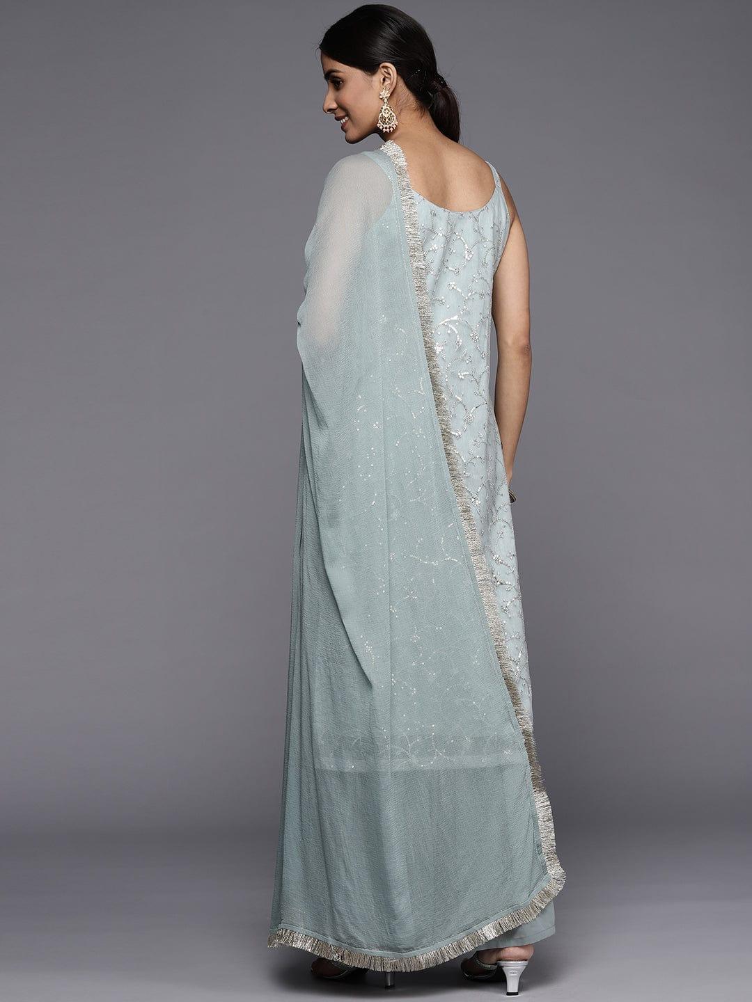 Varanga grey embroidered kurta paired with sharara and dupatta - Indiakreations