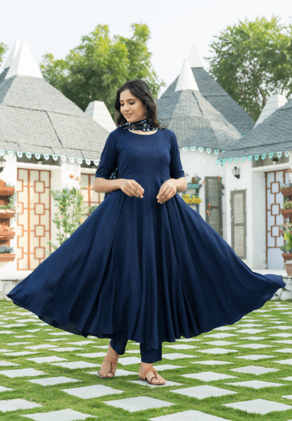 Women's Midnight Blue Kurta Set with Bandej Dupatta - Indiakreations