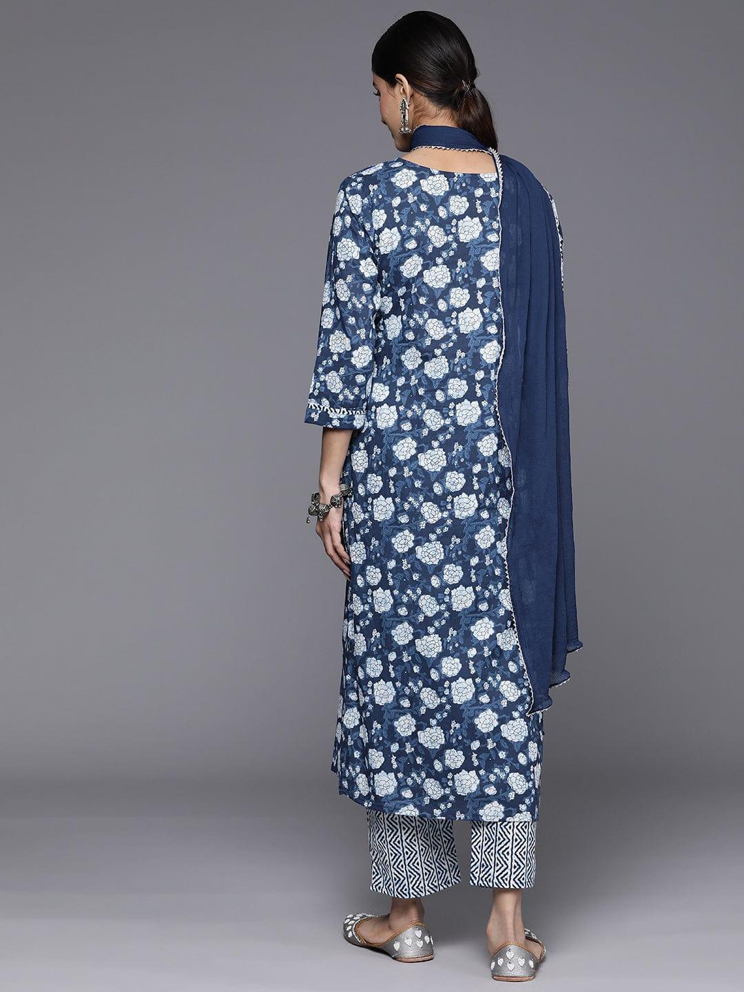 Varanga Floral Printed Sequinned Kurta With Trousers & Dupatta - Indiakreations