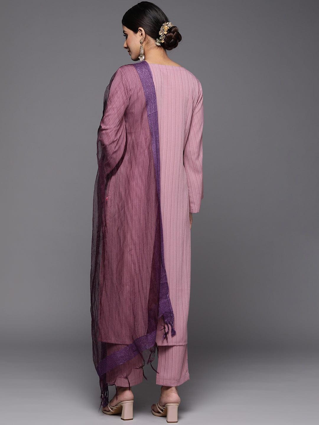 Varanga Women Mauve Ethnic Motifs Yoke Design Kurta with Trousers & With Dupatta - Indiakreations